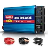 400W Pure Sine Wave Power Inverter Dc 12V To 110V Ac Converter With Lcd Display, Battery Clamps &Amp; Cigarette Lighter Plug, Car Inverter With Dual Ac Outlets For Vehicles Rv Truck Camping Laptop Cpap