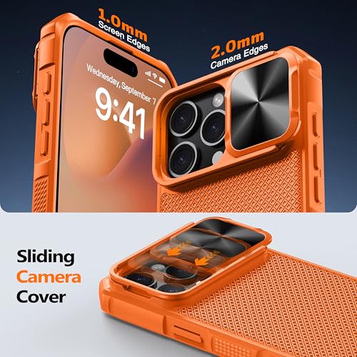 Image of Magnetic for iPhone 16 Pro Case [Slide Camera Cover] [Compatible with Magsafe] [Kickstand] [Military Grade Protection] Shockproof Rugged Case for iPhone 16 Pro,Orange