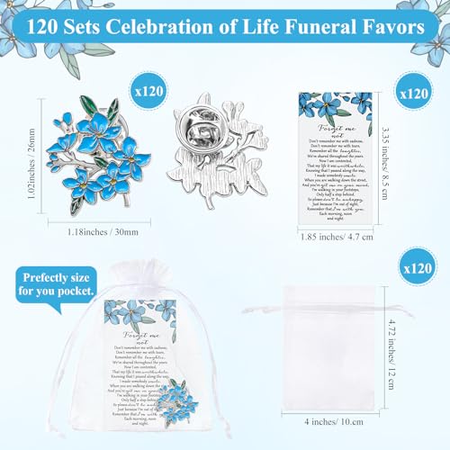 Sasylvia Funeral Favors Bulk Forget Me Not Pins Celebration of Life Memorial Pins for Funeral Customize Brooches Poem Cards2