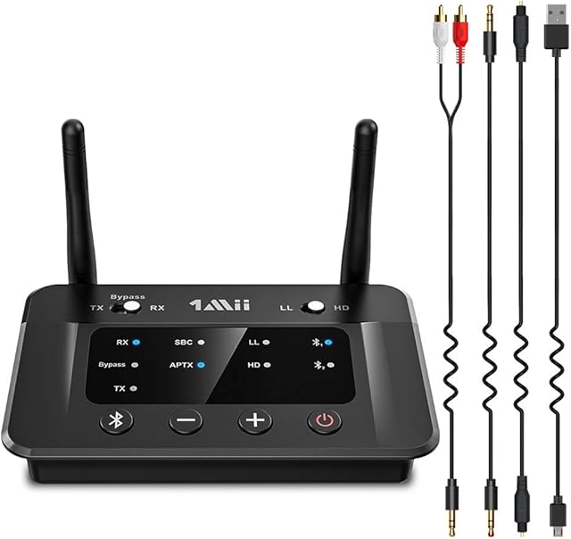 1Mii Long Range Bluetooth Transmitter Receiver Bluetooth Audio Adapter for TV PC Home Stereo with aptX Low Latency HiFi Sound & NFC, Optical RCA AUX 3.5mm, 230ft Bluetooth Range - B03