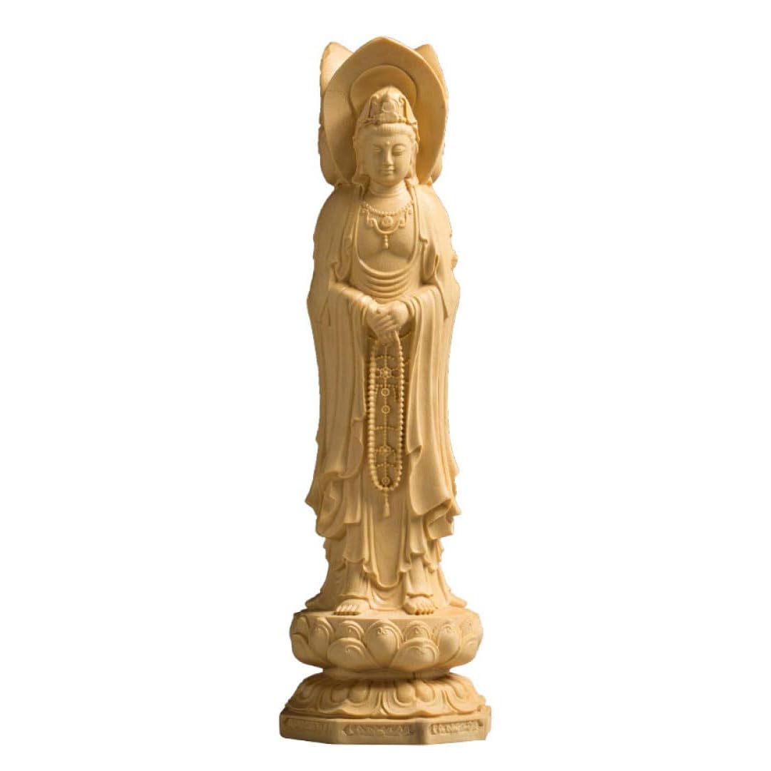 ZHIDAISHI Feng Shui Buddha StatueBoxwood Carving Nanhai Guanyin Three-faced Guanyin Bodhisattva Statue Ornaments Home Worship