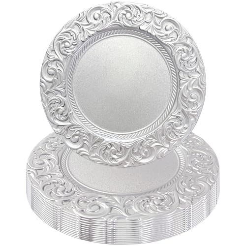 13 Inch Silver Charger Plates Set of 6 Plastic Charger for Dinner Plates