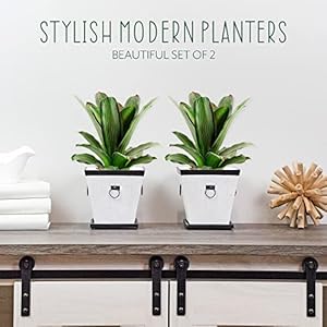 Farmhouse resin planters with saucers 2 pack retro tudor style white with black trim 15 quart square planters and trays  urban country home decor