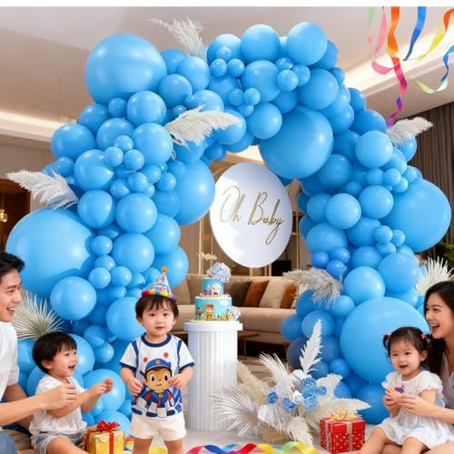 Image of 412pcs Light Blue Balloons Different Sizes 18 12 10 5 Inch, baby blue balloon Arch Kit for Birthday Gender Reveal Baby Shower Party Decoration