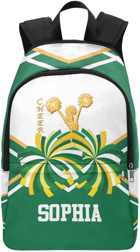 Personalized Cheer Cheerleader Gold Green Backpack with Name Custom Travel Bag for women Men