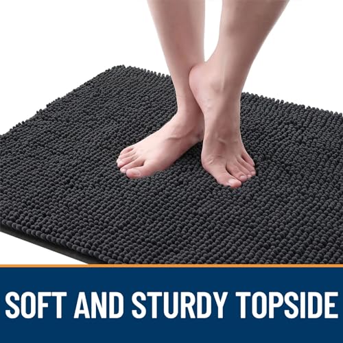 Image of OLANLY Dog Door Mat Set 4-Piece 30x20, Absorbs Moisture and Dirt, Absorbent Non-Slip Washable Doormat, Quick Dry Chenille Mud Mat for Dogs, Entry Indoor Entryway Carpet for Inside Floor, Dark Grey