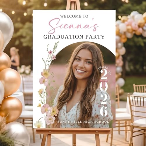 Personalized Graduation Party Welcome Sign with Photo Class of 2026 Welcome Poster Modern Minimalist Graduation Decorations Party Grad Gift For Daughter Sister Brother Best Friend