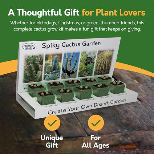 Pronto Seed Grow Your Own Cactus Kit with 5 Seeds Varieties - Indoor Growing Set with Sustainable Packaging Display - Gift for Women, Men - Beginner-Friendly (Cactus Kit)