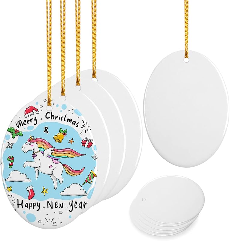 12pcs Sublimation Ornaments Ceramic 3 inch Oval Christmas Ornament Bulk Hanging Sublimation Ornaments Blanks for Crafting and Personalization (Oval)