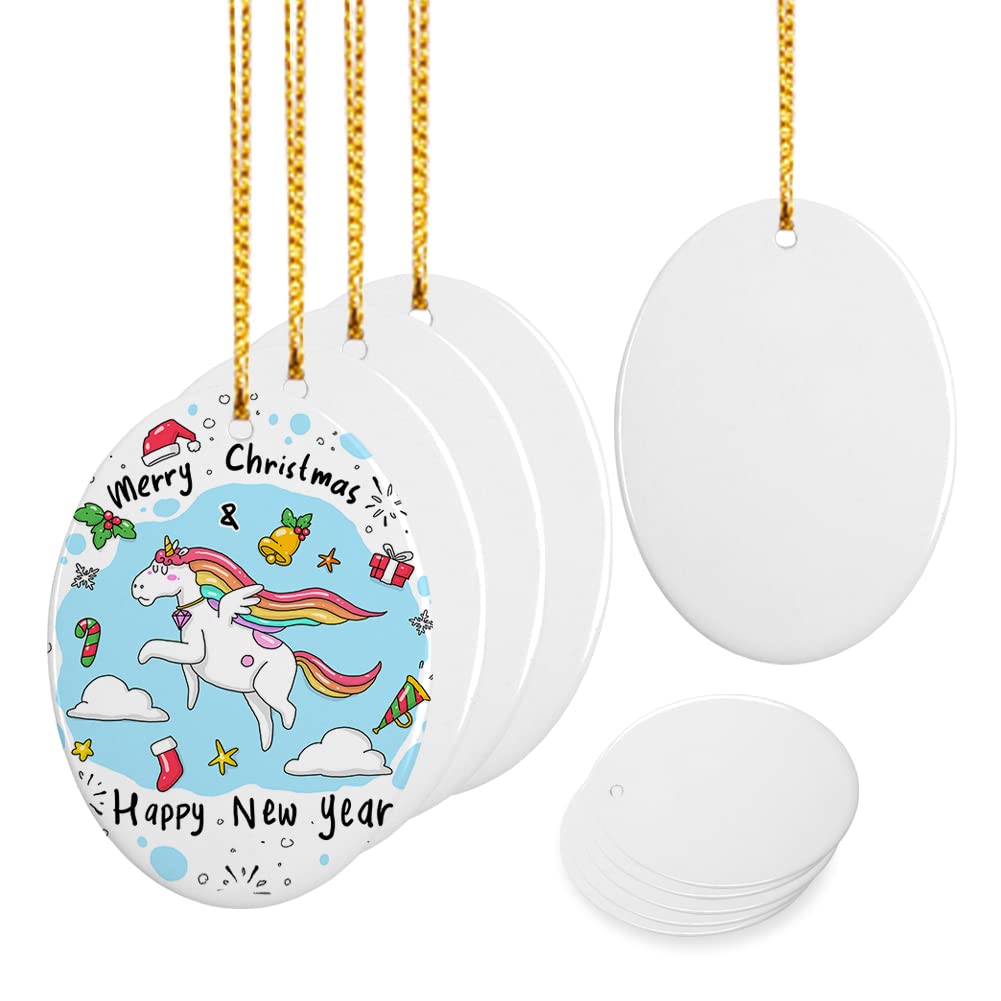 imprintfavor 12pcs Oval Ceramic Christmas Ornaments, Hanging Sublimation Ornaments Blanks for Crafting and Personalization