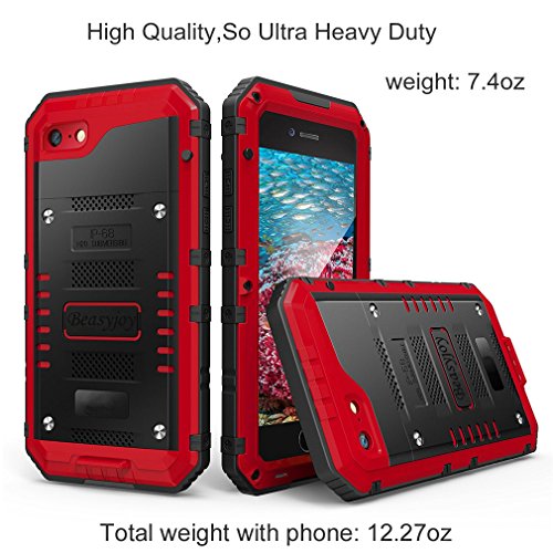 Beasyjoy Iphone Se 2022/2020/ 8/7 Metal Case, Waterproof Heavy Duty Case With Screen Protector, Full Body Protection Military Grade Shockproof Defender Durable Sturdy Rugged Aluminum Case, Red #TOP1