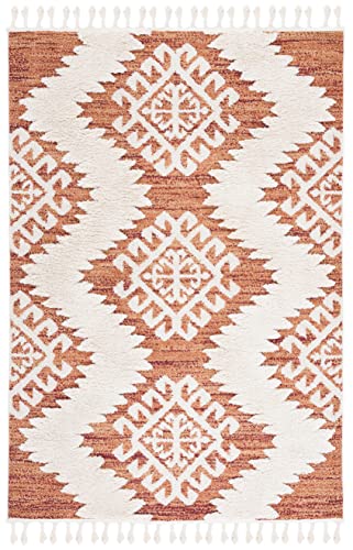 Image of SAFAVIEH Moroccan Tassel Shag Collection Accent Rug - 4' x 6', Orange & Ivory, Boho, Non-Shedding & Easy Care, 2-inch Thick Ideal for High Traffic Areas in Entryway, Living Room, Bedroom (MTS652P)
