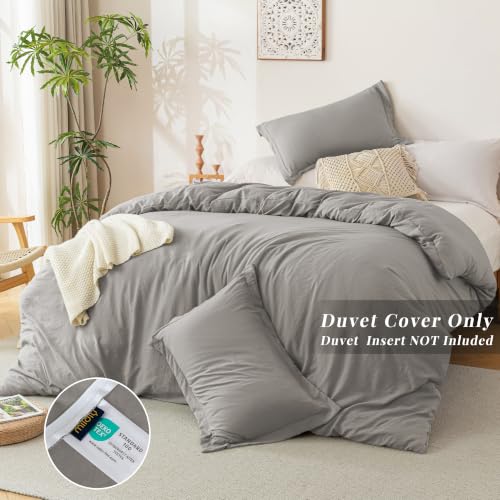 Image of MILDLY Duvet Cover 98 inchx98 inch Ultra Soft Comforter Cover Set 3pcs, Light Grey