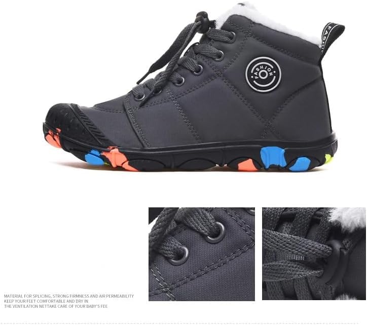 Winter Kids Boys Girls Snow Boots, Warm Cozy Non-Slip High Top Boots, Plush Comfy Outdoor Hiking Shoes, Lined Trekking Shoes4