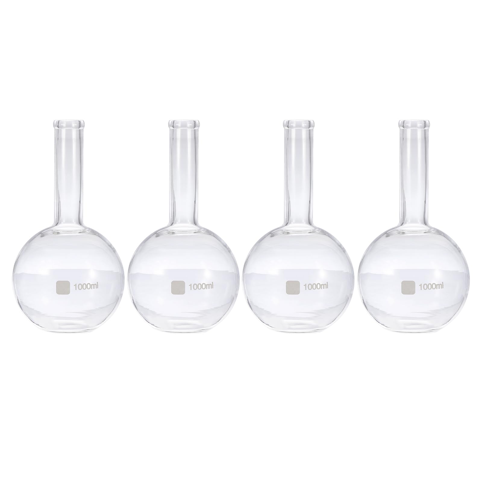 PATIKIL Matraz De Ebullición De 1000ml 4Pcs Matraz De Vidrio Borosilicato 3.3 De Un Solo Cuello Fondo Plano Pared Gruesa Con Junta Cónica Estándar 24/40 Para Laboratorio Transparente
