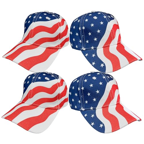 Image of Black Duck Brand Patriotic American Flag Baseball Cap - USA Stars & Stripes Adjustable Hat - Fourth of July, Memorial Day (4 Hats)