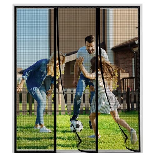 Mosquitera Imanes Puerta Corredera Exterior 125x205cm Negro Cortinas Antimoscas Cortina Protección Contra Insectos sin Taladrar Pantalla para Ventana