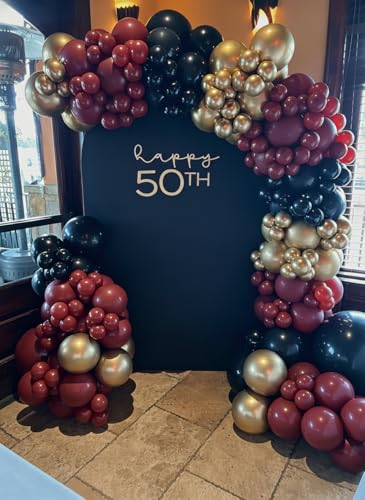 Image of Burgundy Balloon Garland Arch Kit 162Pcs with Star, Burgundy Maroon Black Gold Balloon Arch Kit for 2026 Graduation Bridal Shower Prom Birthday Anniversary Bridal Shower Party Decor
