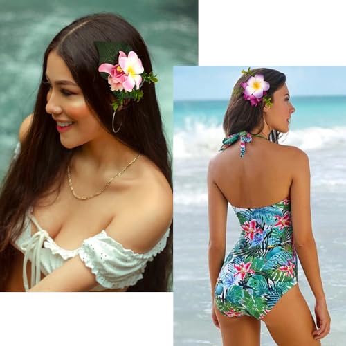 Ahoney Plumeria spinki do włosów dla kobiet i dziewcząt, hawajskie sztuczne kwiaty, spinki do włosów, szyfonowe spinki do włosów, akcesoria do włosów, na plażę, Luau, impreza, fryzury, dekoracja,