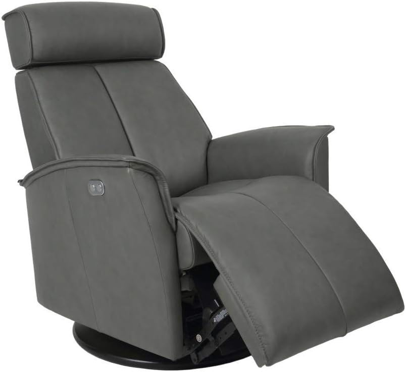Fjords Venice Small Motorized Power Recline Swivel Swing Relaxer Recliner Chair in Grey Soft Line Premium Leather