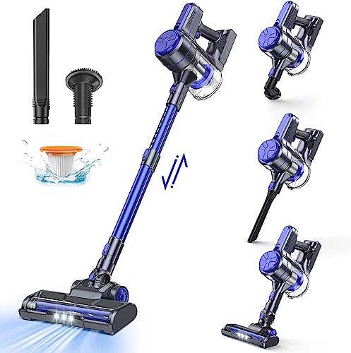 EICOBOT Kabelloser Staubsauger, 20 kpa starke Saugkraft, 6-in-1, leichter leiser Stab-Staubsauger mit 30 min langer Laufzeit, abnehmbarer Batterie, perfekt für Teppiche, Hartholz, Böden, Königsblau