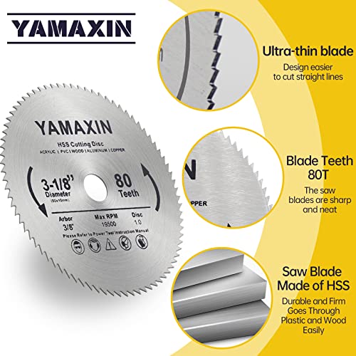 Yamaxin 3-1/8 Inch Saw Blade 80Mm Hss Circular Saw Blade,80Teeth High Speed Steel Cutting Disc With 3/8Inch Arbor For Rotary Tools Wood Plastic Cutting Saw Blade (1Pcs 80Teeth 1.0Disc) #TOP2