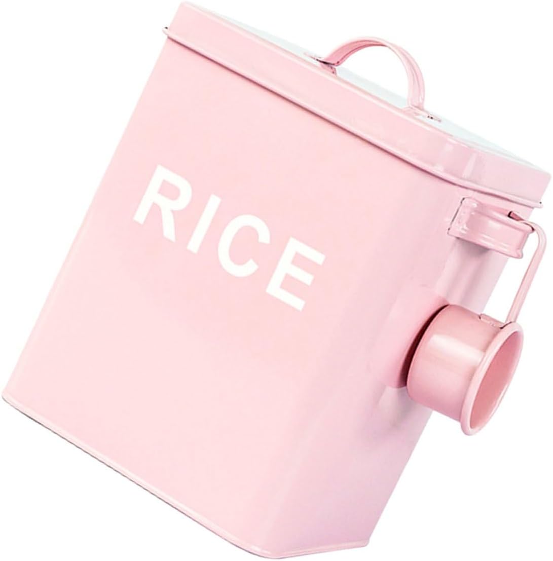 Pet Food Storage Container Airtight Sealed Steel Grain Bin with Measuring Cup Pink Moisture-proof Rice Storage for Cats and Dogs Household Use