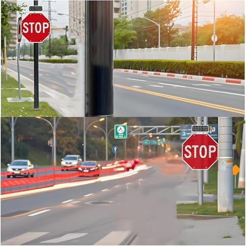 Solar-Powered LED Stop Sign - Reflective Octagon Traffic Sign with Flashing Lights for Maximum Road Safety & Visibility - Perfect for Streets, Highways & Construction Zones，60 * 60