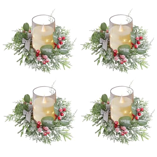 Weihnachtsdeko Kerzenringe, 4 Stück Weihnachtskranz Kerzenkranz...