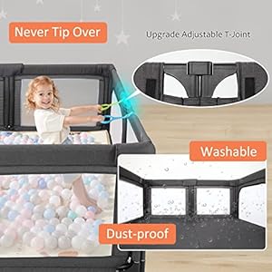 Baby playpen foldable play pens for babies with bottom 79x59in baby gate playpen large play yard center baby fence play area kids play penblack  urban country home decor