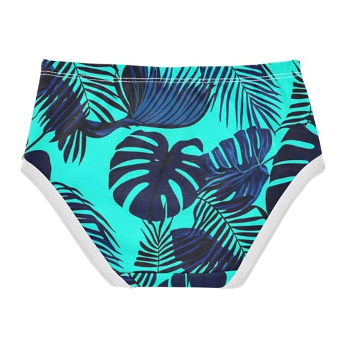 Teal Blue Monstera Palm Leaves Little Girl Panties Toddler Underwear Custom Cotton Bright Briefs Kids Undies 2t2