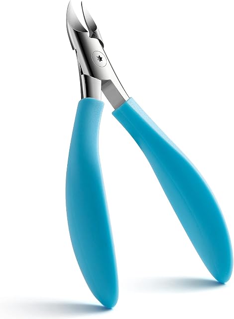 FVION Toenail Clippers for Thick Nails - Long Handle Nail Clippers for Thick Nails, Wide Jaw Ingrown Toenails Clippers, Slight Curved Blade Pointed Tip Ingrown Toenail Tool - Blue