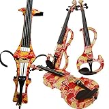 Aliyes Violonchelo eléctrico de madera maciza 4/4, cuerpo de madera de arce, accesorios de ébano con bolsa, arco, colofonia, cable auxiliar, auriculares, juego extra de cuerdas (flores rojas)