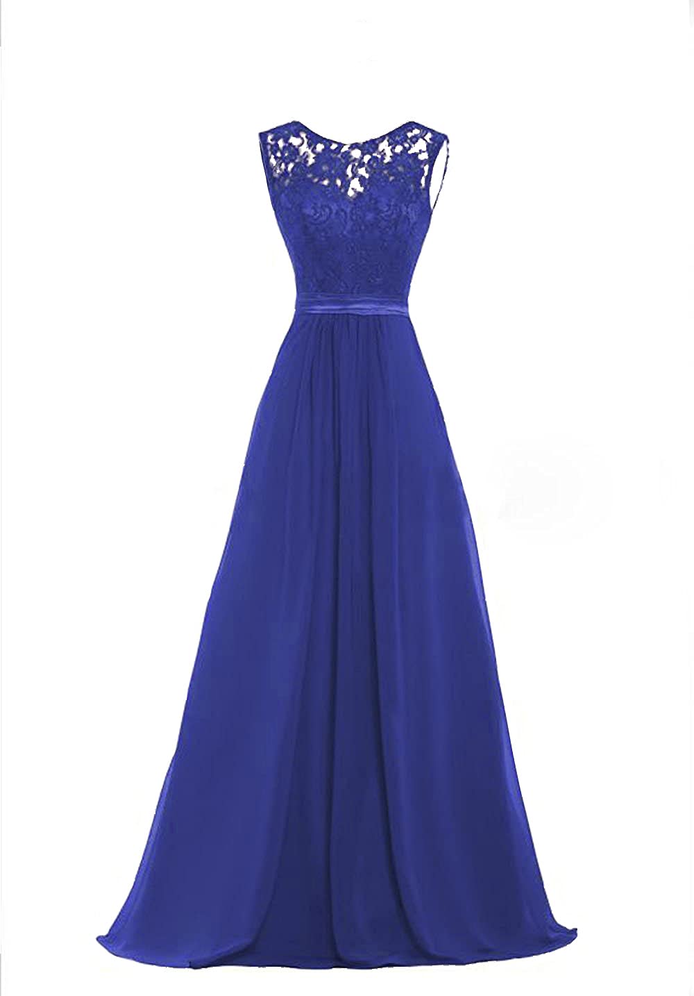 Lecureler Women's Royal Blue Illusion Lace Prom Bridesmaid Dress Size 20