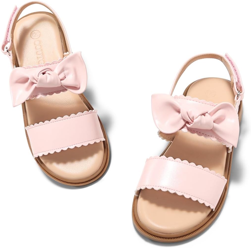 Coutgo Girls Sandals Flower Girl Dress Shoes Bow Open Toe Flat Sandals Summer Princess Wedding Shoes for Little Big Kids