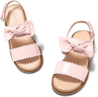 Coutgo Girls Sandals Dress Shoes Bow Open Toe Flats Flower Girl Shoes | Cute,Summer,For Little Kids,For Big Kids,Princess,Party,Wedding,Hook & Loop Velcro,Lightweight,Comfortable,Casual,School