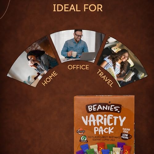 Beanies Coffee Sachets Variety Box Instant Flavoured Coffee 10 Different Flavours Low Calorie - Nutty Hazelnut, Irish Coffee, Creamy Caramel, Very Vanilla, Double Chocolate Beanies Instant Coffee - Image 7