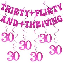 Hot Pink Thirty Flirty and Thriving Decorations 30th Birthday Banners and Swirls 30th Birthday Party Decorations for Women
