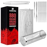 BBQ Net Tube - 2 Pack Rolling BBQ Basket, Quadratisches Verdicktes Design, Rolling BBQ Basket fรผr Outdoor BBQ, rundes Edelstahl BBQ Netz, Camping Grill fรผr Gemรผse, Chips und Fisch