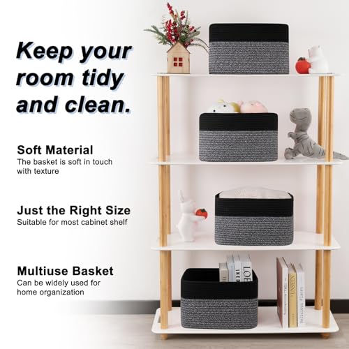 SIXDOVE 4 Pack Storage Baskets for Organizing, Woven Baskets for Shelves - Perfect for Toys, Books, Towels, and Clothes, Durable Gift Basket Bins Toy Storage, 12.7''Lx9''Wx7.8''H, Dark Grey and Black by SIXDOVE - Image 4