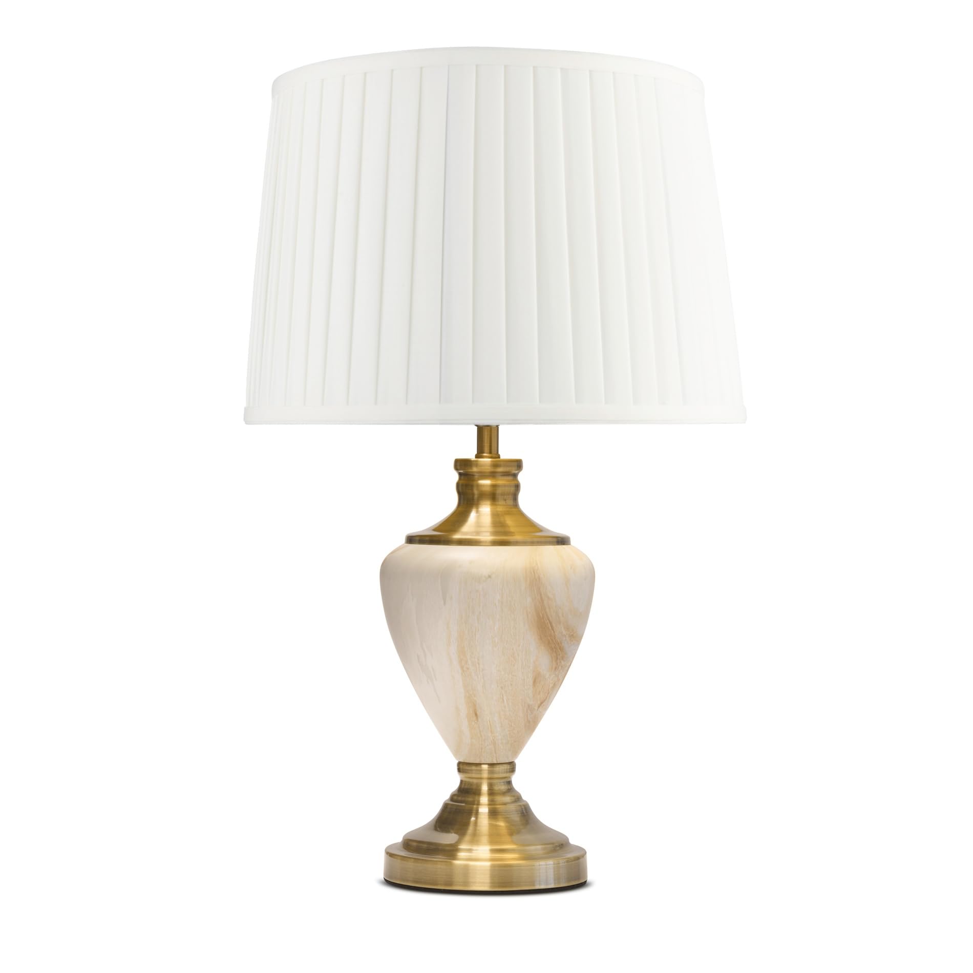 Lighting Supermarket Cream Pleat Hepburn Large Tall Table Lamp, Cream Marble Effect Base With Antique Brass Detail, Fabric Shade For Living Room, Console Or Side Table (Cream Pleat)
