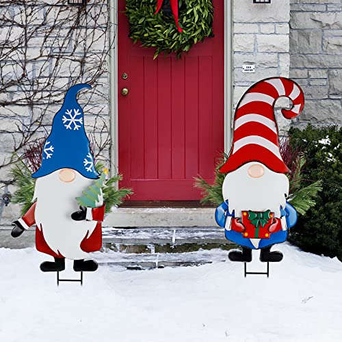 Hausse 2 Pack Garden Metal Gnome Stakes, 33 Inch Christmas Decorative Gnomes Stakes, Yard Signs For Outdoor Decorations, Holiday New Year Spring Home Tomte Decor For Lawn Pathway Patio #TOP4