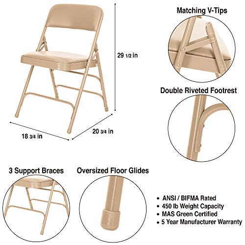 Oef Furnishings Premium Vinyl Upholstered Triple Brace Double Hinge Folding Chair, Beige #TOP2
