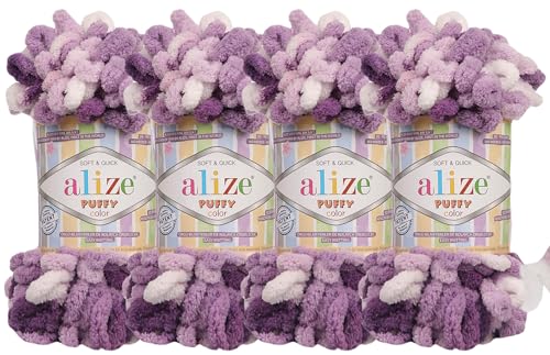 Image of Alize Puffy Color Baby Blanket Yarn Lot of 4skn 400gr 39.3 yds 100% Micropolyester Soft Yarn Hand Knitting Yarn (5923)