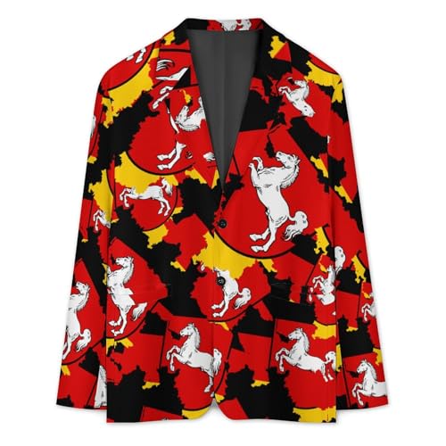 Flag Map of Lower Saxony Men's Slim Suit Long-Sleeve Prom Tuxedo Classic Two Button Business Jacket3