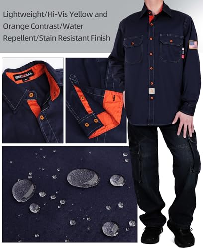 BOCOMAL FR Shirts for Men Flame Resistant Light Weight NFPA2112 Fire Retardant Welding Shirt Water & Oil Repellent Finish