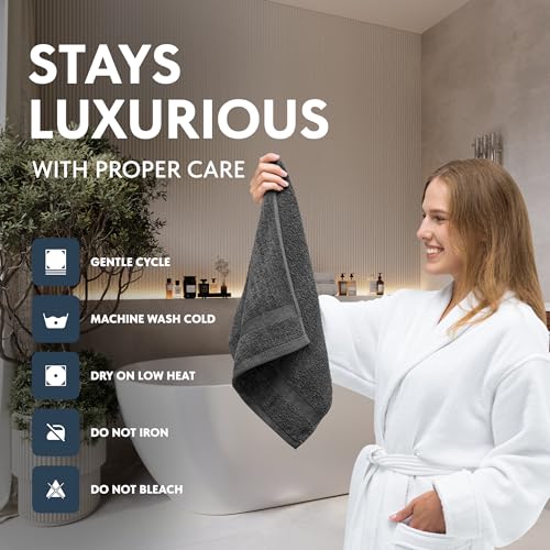 Image of White Classic Luxury Charcoal Hand Towels - Soft 100% Turkish Cotton | Highly Absorbent Hotel spa Bathroom Towel Collection | 16x30 Inch | Set of 6