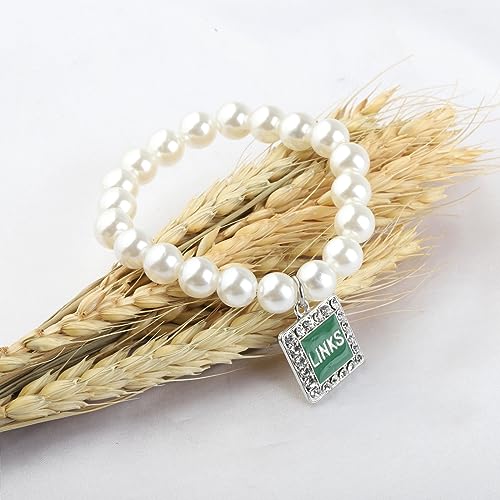 Image of UJIMS Link Sorority Gift Pretty Green and White Sorority Sister Brooch Pin Sisterhood Jewelry Greek Sorority Bracelet Graduation Gift