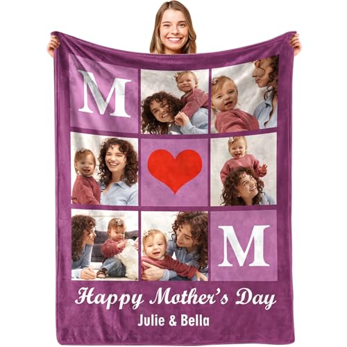 Yoke Style Ships Next Day Mothers Day Blanket Gifts for Mom Custom Blanket with Photo Text Customized Picture Blankets Personalized Flannel Throw Blanket for Women Wife Girlfriend