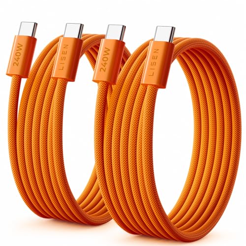 Image of LISEN USB C to USB C Cable, 240W C to C Cable Fast Charging [6.6 FT, 2 Pack] Type C Charger Fast Charging USBC to USBC Cable for iPhone 17 16 15 Pro Max iPad MacBook Neo Air Pro Samsung S26, Orange